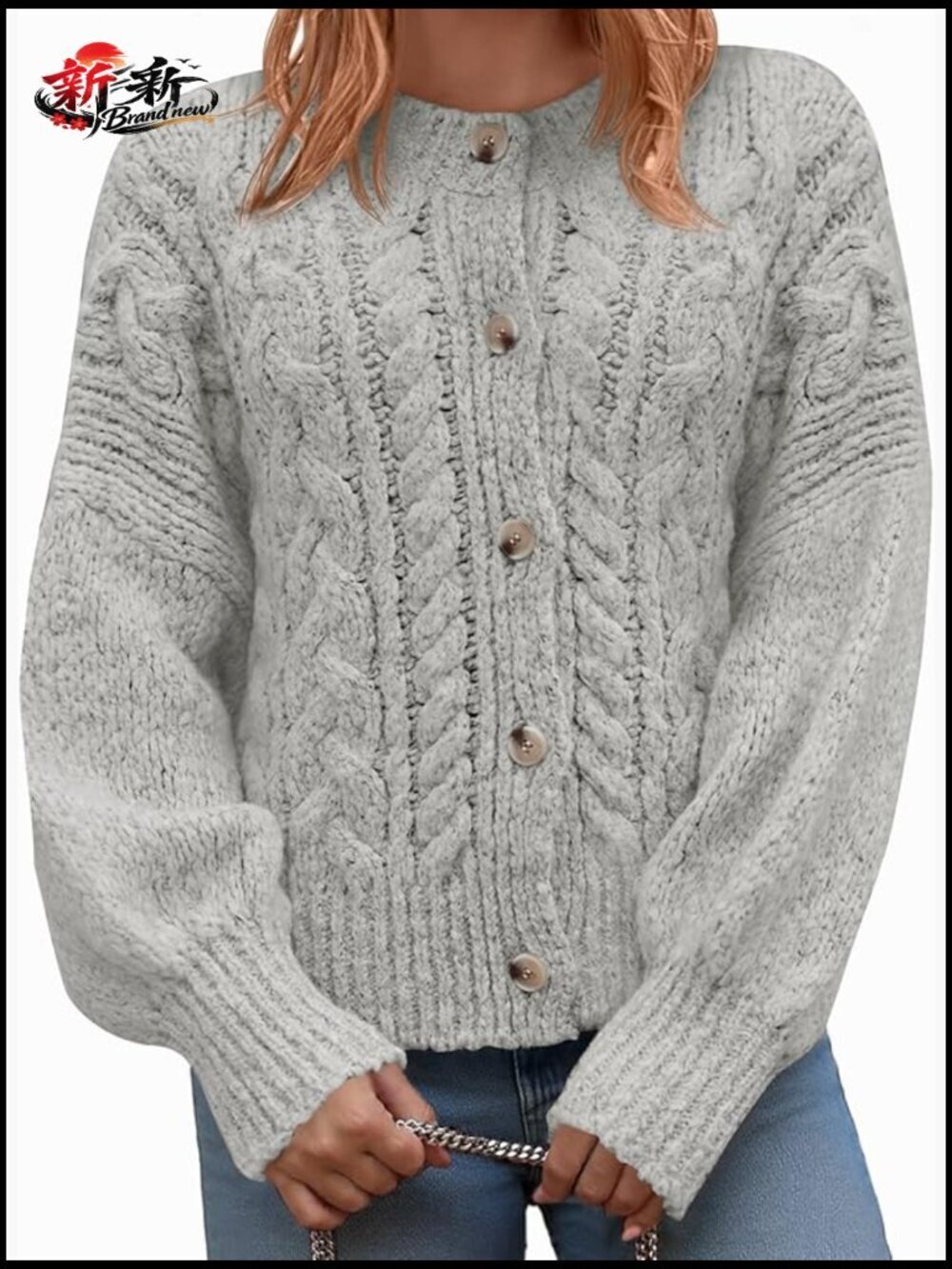 Open Front Cardigan Chunky Cable Knit Long Sleeve Button Down Loose Sweater